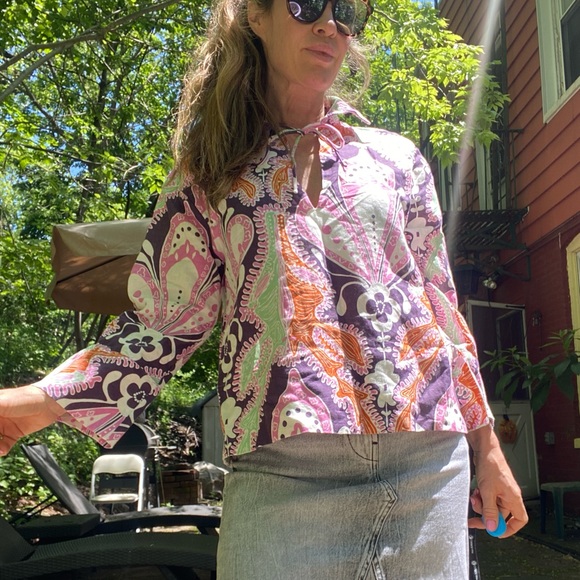 Zara PRINTED LINEN BLOUSE Women's Size S - Picture 10 of 12